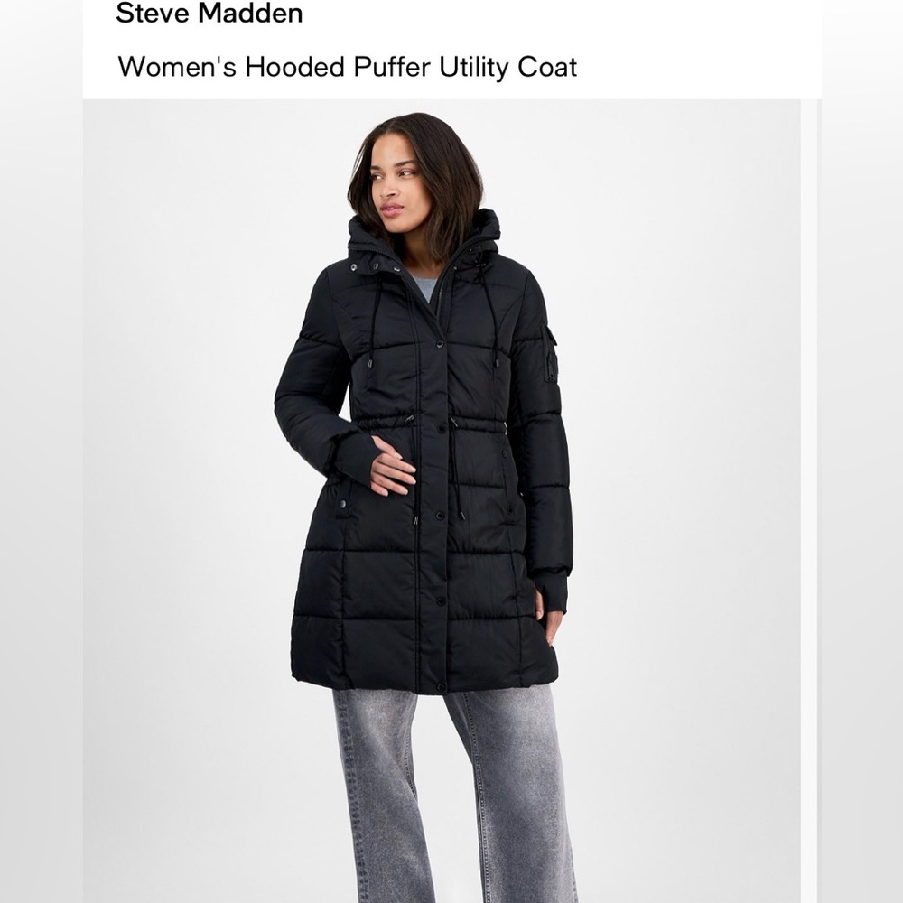 Steve Madden Women's Black Hooded Puffer Coat